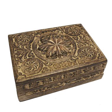 Large Carved Wooden Flower Lock Boxes
