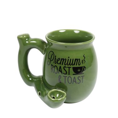 Ceramic Pipe Coffee Mug - Green 'Premium Roast & Toast'