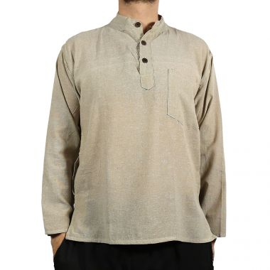 Plain Hemp Cotton Grandad Shirt - Large