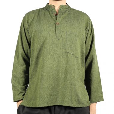 Plain Green Cotton Grandad Shirt