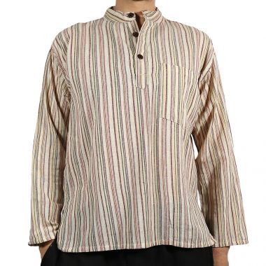 Striped Cream Grandad Shirt