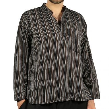 Striped Light Brown Grandad Shirt
