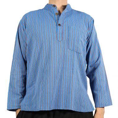 Striped Turquoise Grandad Shirt - Large