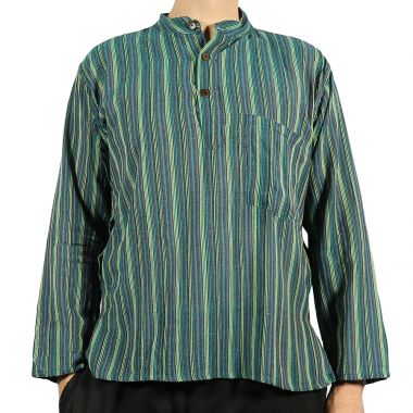 Striped Bright Green Grandad Shirt