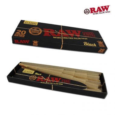 Raw Black Classic Unbleached Kingsize Pre-Rolled Cones - 20 Pack