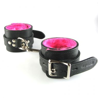Furlined Leather Cuffs - Hot Pink Lining Ankle