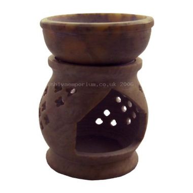 Jali Carved Soapstone Oil Burner - Medium