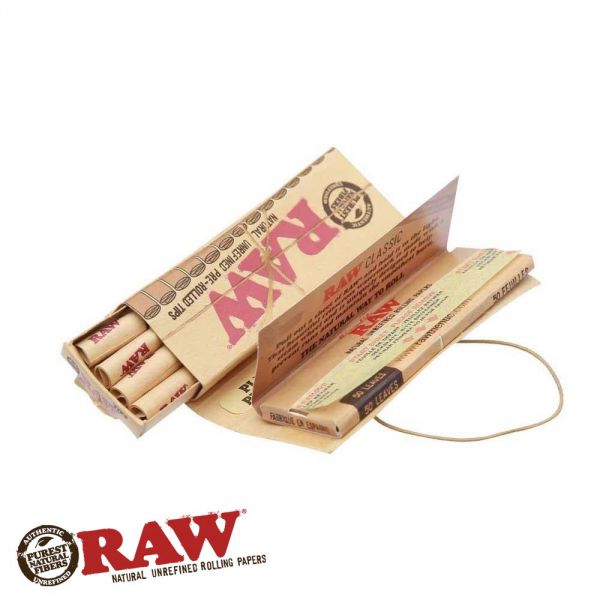 RAW CLASSIC CONNOISSEUR ROLLING PAPERS 1 1//4 Size NOW WITH PRE-ROLLED TIPS! New