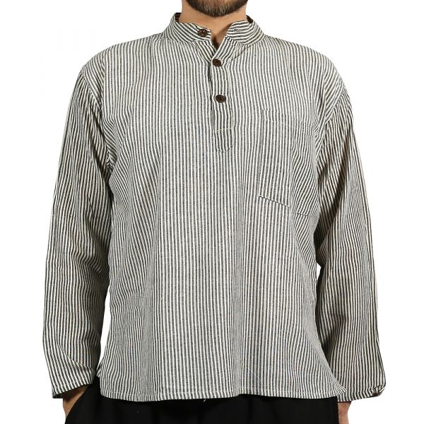 Buy Striped Black & White Grandad Shirt: Shirts from Shiva Online