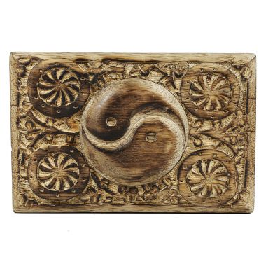 Medium Carved Wooden Flower Lock Boxes - Yin Yang