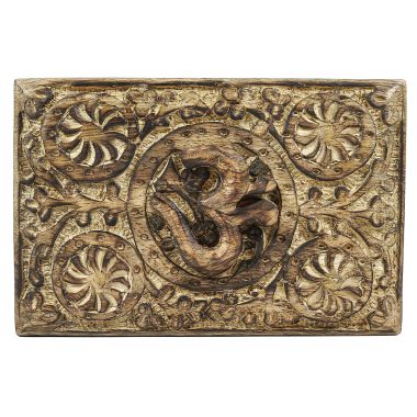 Medium Carved Wooden Flower Lock Boxes - Om