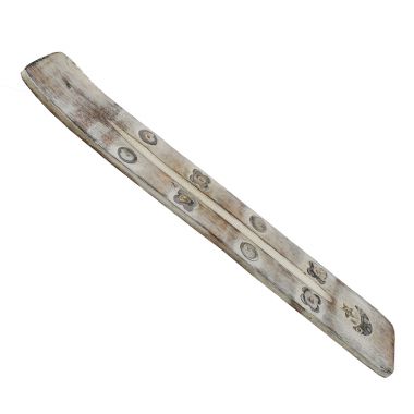 Weathered Wood Incense Holder - White Moon & Stars