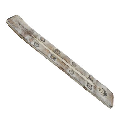 Weathered Wood Incense Holder - White Moon & Stars