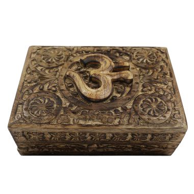 Large Carved Wooden Flower Lock Boxes - Om