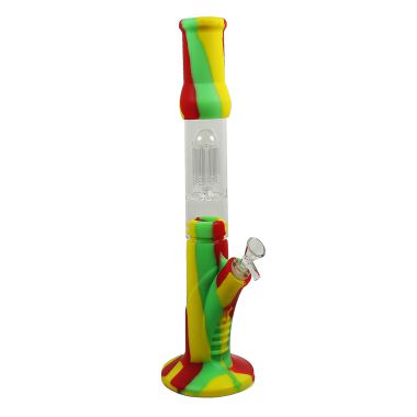 Bounce 'Warp Drive' 38.5cm Silicone Bong with Glass Percolator - Rasta
