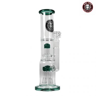 Basil Bush Heavy Duty Double Percolator Glass Bong - Jade