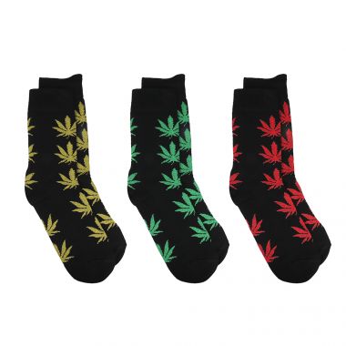 Black Cotton Rich Leaf Design Rasta Socks (3 Pack)