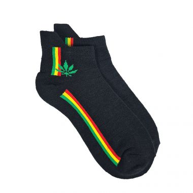 Black Rasta Stripe & Leaf Design Trainer Socks
