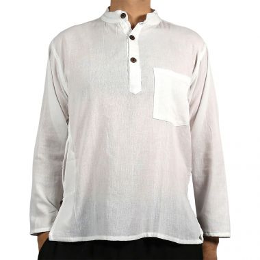 Plain White Cotton Grandad Shirt