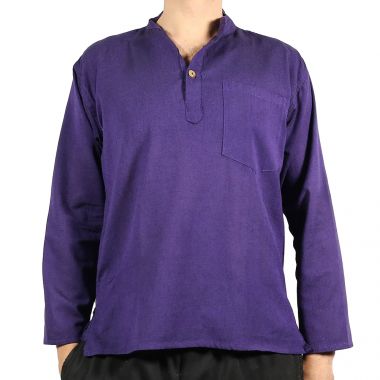Plain Purple Cotton Grandad Shirt