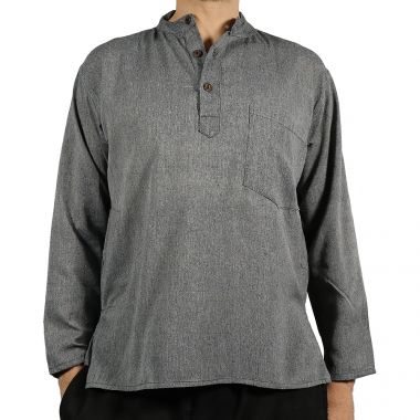 Plain Grey Cotton Grandad Shirt - Large