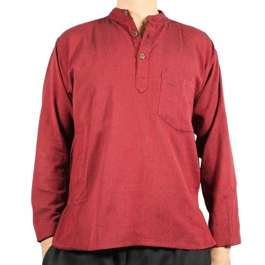 Plain Maroon Cotton Grandad Shirt - Large