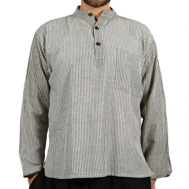 Striped Black & White Grandad Shirt