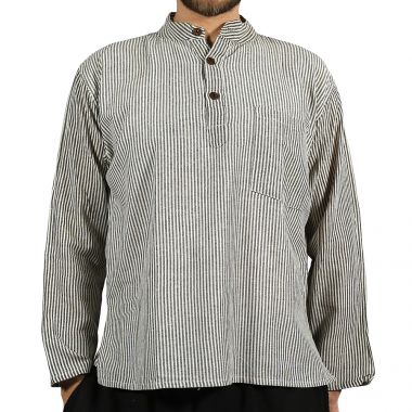 Striped Black & White Grandad Shirt - XL