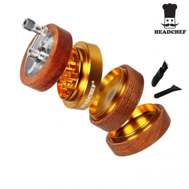 Headchef 'Woodsman' 4 Part Wooden 62mm Sifter Grinder - Gold