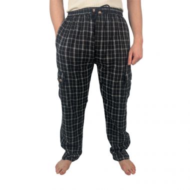 Chequered Black and White Cotton Combat Trousers