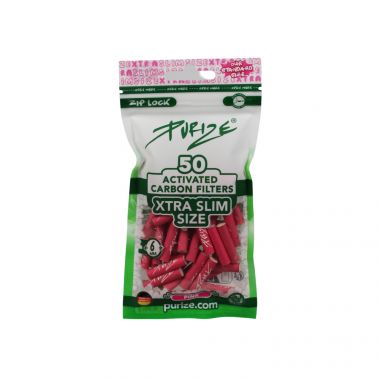 PURIZE XTRA Slim 6mm Activated Carbon Filter Tips 50 Piece Packet - Pink