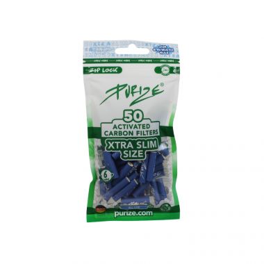 PURIZE XTRA Slim 6mm Activated Carbon Filter Tips 50 Piece Packet - Blue